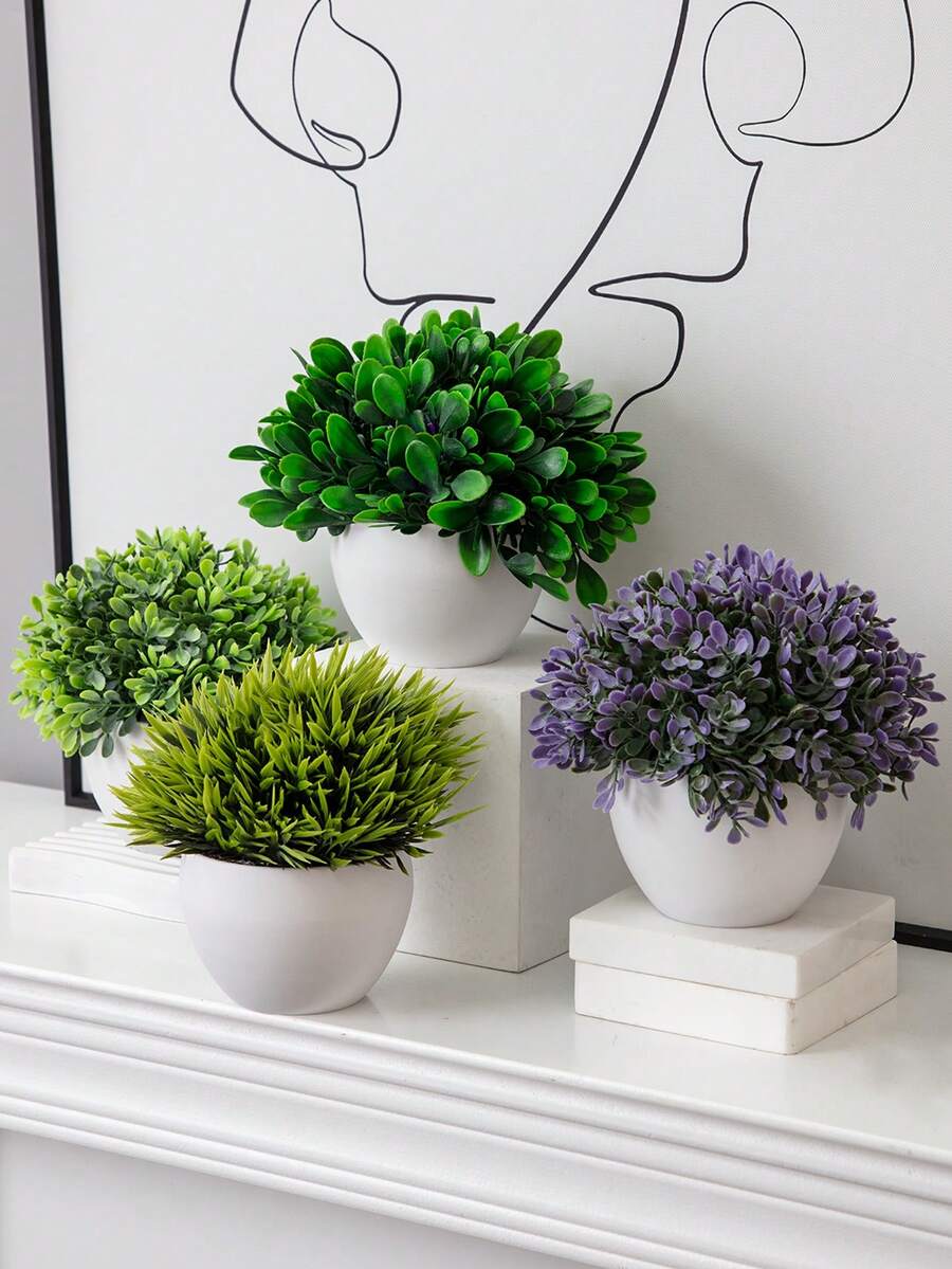 1 szt. Sztuczna roślina doniczkowa, 3 dostępne kształty, doniczka PE, zielona, dekoracja kuchni, dekoracja domu, dekoracja biura w akademiku, dekoracja na imprezę, urodziny, hotel, restauracja, salon, sypialnia, ślub, kuchnia, ogród - Zielony - Zobacz 1