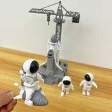 Spaceship + 3 Astronauts Launchable Rocket Center, Science Experiment Learning Cognitive Educational Aerospace Knowledge, Astronaut Model, Children Christmas Gift Toy - White - View 5