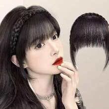 带刘海的假发辫发带，逼真自然的刘海遮盖白发，隐形无痕刘海假发，鱼骨辫发带搭配蓬松刘海 HA2871 - 彩色 - 查看 6