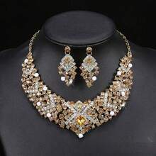 1 Set de Joyas de Aretes y Collar de Cristal Elegante con diamante de imitación, Adecuado para Novias, Bodas, Banquetes y Fiestas - conjunto de joyas - Ver 6