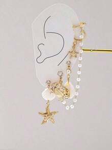 4 Pcs Summer Beach Starfish Earrings Set Women Sea Life Crab Earring Starfish Ear Cuff Vacation Jewelry Women - 多色的 - 查看 3