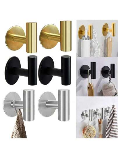 不锈钢浴室挂钩，无需钻孔，方便家居收纳。毛巾挂钩适用于现代浴室、厨房、盥洗室、浴袍及其他衣物。自粘式墙钩，适用于浴室、酒店、车库、游泳池及其他浴室配件和家居装饰。