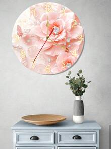 花卉主题挂钟 - 圆形静音挂钟，饰以粉色玫瑰花和钻石点缀，木质框架，适合装饰客厅、卧室、厨房和办公室，是送给女孩的精美礼物，需要一节AA电池（不包含在内）。 - 彩色 - 查看 3