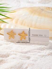 一对镀金海星耳环，简约海滩风海星耳环，女士波西米亚度假海滩风首饰 - 金色 - 查看 3