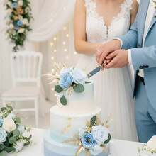 3Pcs Pre-Made Cake Toppers Flowers Cake Decorations Wedding Cake Decorating Flowers Decor Christening Birthday Baptism Baby Shower Party Cake Topper Flower Arrangements - 藍色 - 查看 7