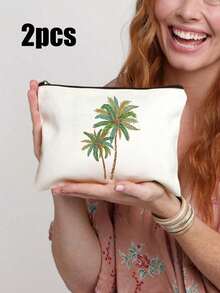 Borsa cosmetica riutilizzabile con stampa di palme di cocco, leggera, con cerniera per il trucco e gli accessori da toeletta, pratica pochette portamonete, borsa da toeletta con stampa di gelsi, accessorio da viaggio, adatta per lo shopping, regalo ideale per Pasqua, Festa della Mamma, Festa dell'Indipendenza, Matrimonio, Laurea - Multicolore - Visualizzare 20