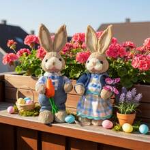 Easter Bunny Decoration Cute Straw Rabbit Figurines Table Centerpiece For Home Farmhouse Holiday Spring Party Tiered Tray Decor - 湖藍色 - 查看 3