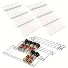 4pcs Spice Drawer Organizer, Transparent Acrylic Slanted Spice Jar Set, Expandable Kitchen Countertop Rack Tray (Jars Not Included) - Multicolor - View 2
