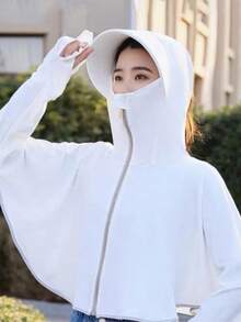 1件冰丝连帽防晒外套，女士新款夏季骑行防晒连帽透气防晒披肩，驾驶防晒服，沙滩必备，沙滩配件，沙滩帽 - 彩色 - 查看 8