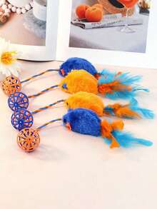 1 pieza Juguete de peluche de ardilla con campana y cuerda, juguete interactivo para gatos, solo para mascotas - Multicolor - Ver 6