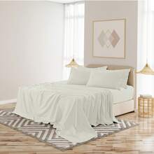 LUX DECOR 6-Piece Embroidered Bed Sheet Set – Brushed Microfiber Material, Deep Pocket Design, Lightweight & Breathable For Everyday Use – Graduation Gifts, Home Decor, Winter Vibes, Sleep Protection For Dorms, Student Beds, Back‑To‑School Gift, Christmas Decor, New Year Vibes - 米白色 - 查看 5