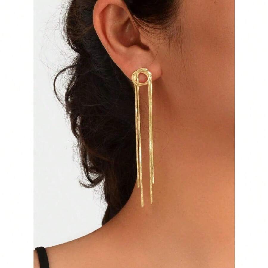 1 Pair Simple Long Tassel Earrings For Daily Wear - 金色 - 查看 1