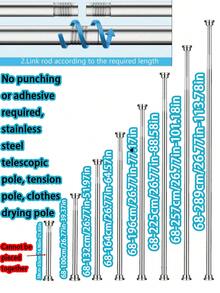 Extendable Stainless Steel Tension Rod, Suitable For Curtains, Wardrobe, Shower Curtain, Drying Rack - No Drilling Required, Adjustable Length, Available In Silver, Black, White, Gray With Practical Plastic Base - Multicolor - View 21
