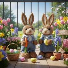 Easter Bunny Decoration Cute Straw Rabbit Figurines Table Centerpiece For Home Farmhouse Holiday Spring Party Tiered Tray Decor - 海軍藍色 - 查看 2
