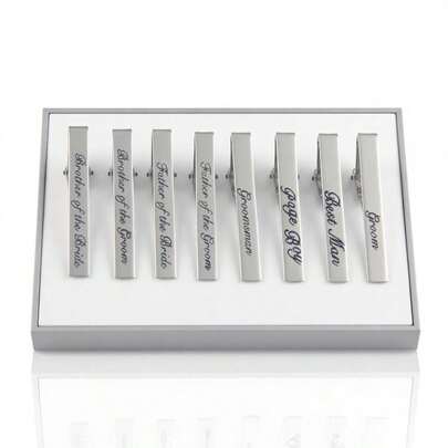 1pc Geometric Pattern Copper Tie Clip, All-Season Wedding Series, New Bride, Father/Mother-In-Law, Sibling, French Shirt Cufflink, Mirror Silver Font