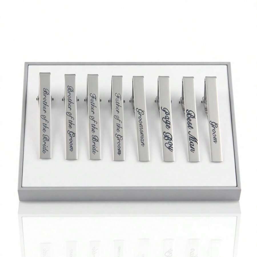 1pc Geometric Pattern Copper Tie Clip, All-Season Wedding Series, New Bride, Father/Mother-In-Law, Sibling, French Shirt Cufflink, Mirror Silver Font - Silver - View 1