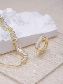 2件套铜锆石可调节手链和戒指套装 - 金黃色 - 查看 2