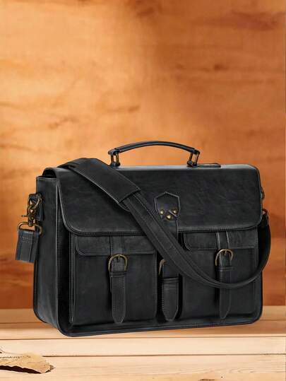 Messenger Bag For Men 15.6/18 Inch Vintage Leather Laptop Briefcase Large Laptop Bag Waterproof Satchel Bag Computer Shoulder Bag For Office Work Travel College