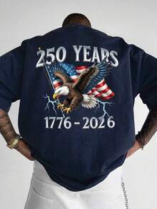 男士时尚印花宽松短袖T恤一件装 | 精致设计 | 夏季必备 | 易于搭配，展现您的风格 - 藏蓝色 - 查看 1