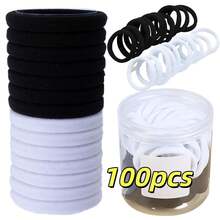 30个/50个/100个罐装高弹力发圈，女士基础款发圈 - 黑與白 - 查看 9