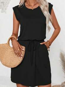 Women's Solid Color Bodycon Mini Dress With Short Sleeves Black Elegant Summer - Black - View 3