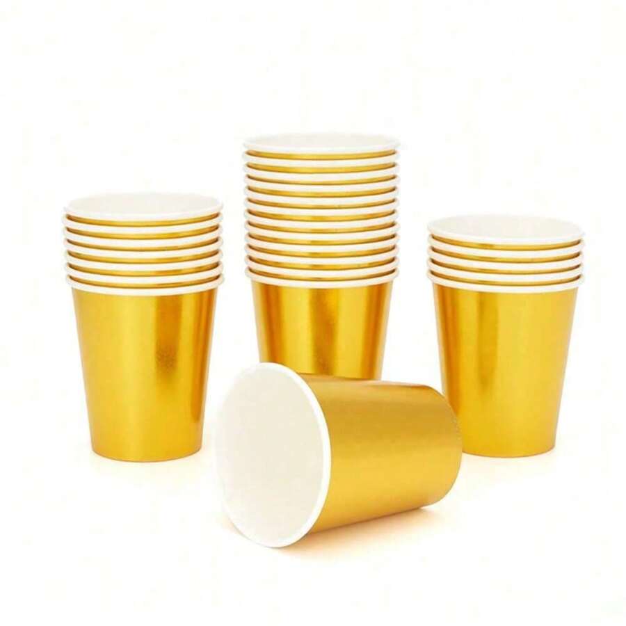 10/20/50/90pcs Gold Paper Party Cups, 9oz Drinking Glasses, Coffee Cups, Cold Beverage Cups, Reusable, Ideal For Birthday Party, Wedding, Mother's Day - Gold - View 1