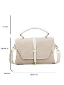 这款时尚优雅的撞色斜挎包采用PU皮革和织物材质，方形翻盖设计，配有可调节肩带，适合旅行、聚会、通勤等各种场合。是送给女性的理想礼物，也适合购物、工作、约会和办公等场合。 - 米色 - 查看 5