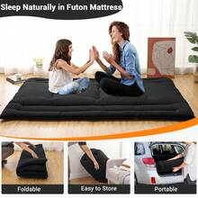 Foldable Floor Mattress, Japanese-Style Roll-Up Foam Sleeping Mat, Space-Saving Tatami Floor Bed for Living Room or Bedroom - negro COMPLETO (137*203cm) EE. UU. - Ver 7