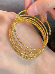 1件装不对称几何三层/五层镀24k金多层手链手工串珠迪斯科球闪光手链 - 五圈兩頭圓珠 - 查看 4