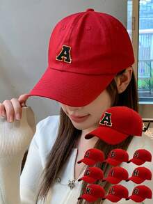 1pc Unisex A-Z Letter Pattern Baseball Cap, Casual Versatile Breathable Sun-Proof Hat, Suitable For Daily Wear, Fashion Versatile, Can Be Used As Vacation Sun Hat - Red - View 4