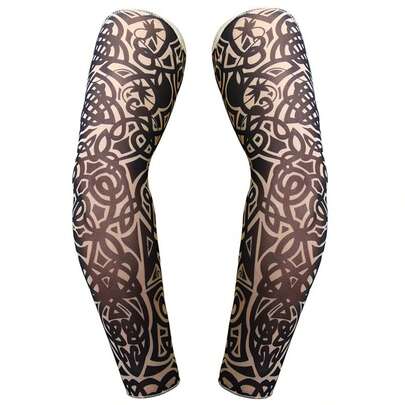 AD 1 Pair Grey Floral Arm Sleeves, Unisex Personalized Tattoo Sleeve, Summer Cycling UV Protection Sleeve With Cool Floral Pattern