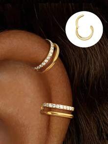 1 pieza Pendiente de mujer de acero inoxidable chapado en oro de 18K, anillo de septum de nariz de material de zirconia 316L, joyería de piercing de nariz para mujer, pendiente/arete de cartílago de oreja de doble capa, pendiente de lóbulo de la oreja, pendiente de hélix de la oreja, pendiente de trago de la oreja, anillo de nariz, joyería de piercing de lóbulo de la oreja, ligero e hipoalergénico - Amarillo Oro - Ver 7