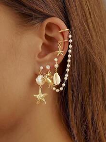 4 Pcs Summer Beach Starfish Earrings Set Women Sea Life Crab Earring Starfish Ear Cuff Vacation Jewelry Women - 多色的 - 查看 6