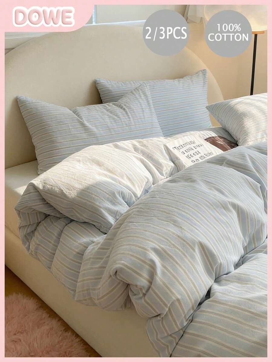 Bộ ga trải giường kẻ sọc 100% cotton (không bao gồm ruột chăn) - Mềm mại và thoáng khí, bộ ga trải giường in họa tiết kẻ sọc hiện đại, phù hợp cho phòng ngủ/phòng khách, trang trí nhà cửa và ký túc xá thiết yếu, bộ ga trải giường thoải mái cho mọi mùa. - Nhiều màu - Xem 1