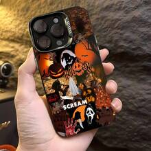 Noche de miedo con temática naranja de Halloween Scream.funda de teléfono Fundas compatibles con ,Apple,VIVO,OPPO,,, y Honor.Fabricadas en silicona TPU,ofrecen protección contra golpes y caídas. - Negro - Ver 4