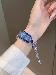 波西米亚纯手工编织表带,兼容苹果手表38mm、40mm、41mm、42mm、44mm、45mm、49mm表盘,女士款,时尚手工表带,兼容苹果手表SE11、10、9、8、7、6、5、4、3、2、1系列,可替换表带。 - 波西藍 - 查看 5