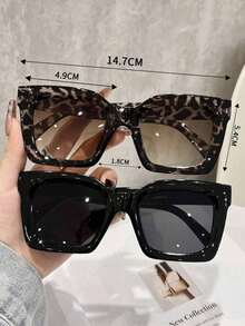 Women's Black Leopard Print Retro Large Frame Versatile Fashion Glasses - Black White Leopard Print - View 3