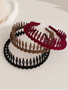 3个超细齿植绒发箍，防滑洗脸头带，简约多功能刘海造型梳发带 - 彩色 - 查看 3