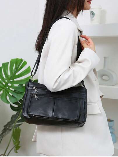 1pc Spring Crossbody Bag, Mother's Shoulder Bag, Classic Washed Soft Leather Handbag For Women, Multi-Purpose Tote Bag For Middle-Aged & Elderly Ladies