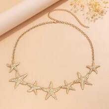 Starfish Flower Waist Chain Pearl Accessories Bohemian Versatile Belt Women's Dress High-End Dress With Waistband Metal Retro - Gold - View 7