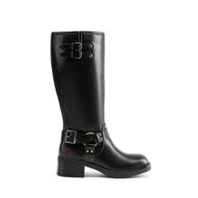 Women's Square Toe Motorcycle Boots Side Zipper Knee High Boots Chunky Low Heel Buckle Decorated Fashion Casual Riding Boots Festival Woman Shoes - 鏽棕色 - 查看 6