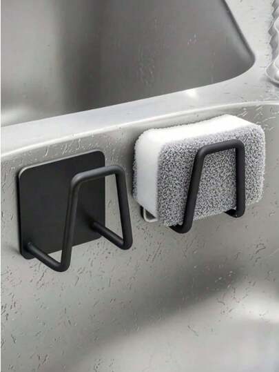 2个装强力粘性厨房水槽海绵架，小巧尺寸，水槽沥水架，抹布挂钩收纳架，适用于百洁布、抹布、丝瓜络、滤网、沥水架、壁挂式收纳挂钩