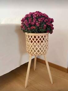 1 pieza Cesta de flores tejida estilo nórdico Ins para decoración de sala de estar, maceta de ratán, soporte de flores de balcón, cesta de mimbre - Beis - Ver 5