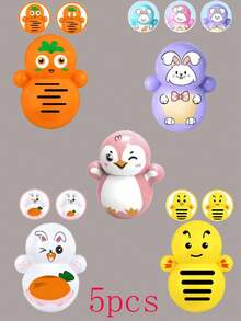 5pcs Cartoon Mini Roly-Poly Penguin, Carrot, Rabbit, Bee, Pet Cat Interactive Toys - Multicolor - View 4