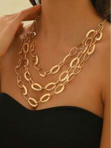 1pc Minimalist Multi-Layer Metal Fashionable Elegant Choker Necklace - Yellow Gold - View 3