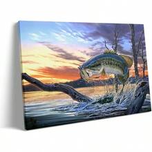 Prixas Print Large Mouth Bass Fish Canvas Wall Decor, Painting Living Room Bedroom Gallery Wrapped,X)Price Including Frame,Room Decor Bedroom,Smiling Friends,Room Decor,Decrotions,, Cuadros,Coffee Bar Essentials - 透明 - 查看 2