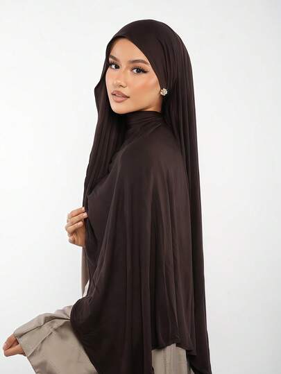 1pc Women's Minimalist Classic Solid Color Elegant Casual Scarf, Premium Knit Fabric Viscose Jersey Hijabs Scarf, Long Turban Style Suitable For Daily Life, Travel And Gatherings