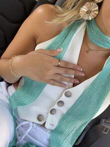 1pc Vintage Unique Multi-Seasonal Versatile Tassel Scarf, Minimalist Easy To Match, Suitable For Party Outfits - Blue - View 6