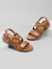 Rihero Women's Comfortable Orthopedic Arch Support Sandals Summer Casual Open Toe Walking Flat Sandals With Adjustable Strap - Tan - View 2