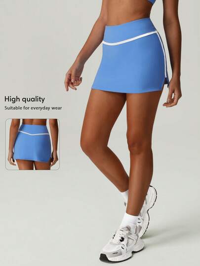 Women's Contrast Color High Waist Outdoor Sports Yoga Fitness Tennis Golf Skirt Pants, Summer